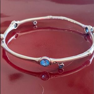 John Hardy BATU BAMBOO STERLING SILVER SWISS & LONDON BLUE TOPAZ BANGLE